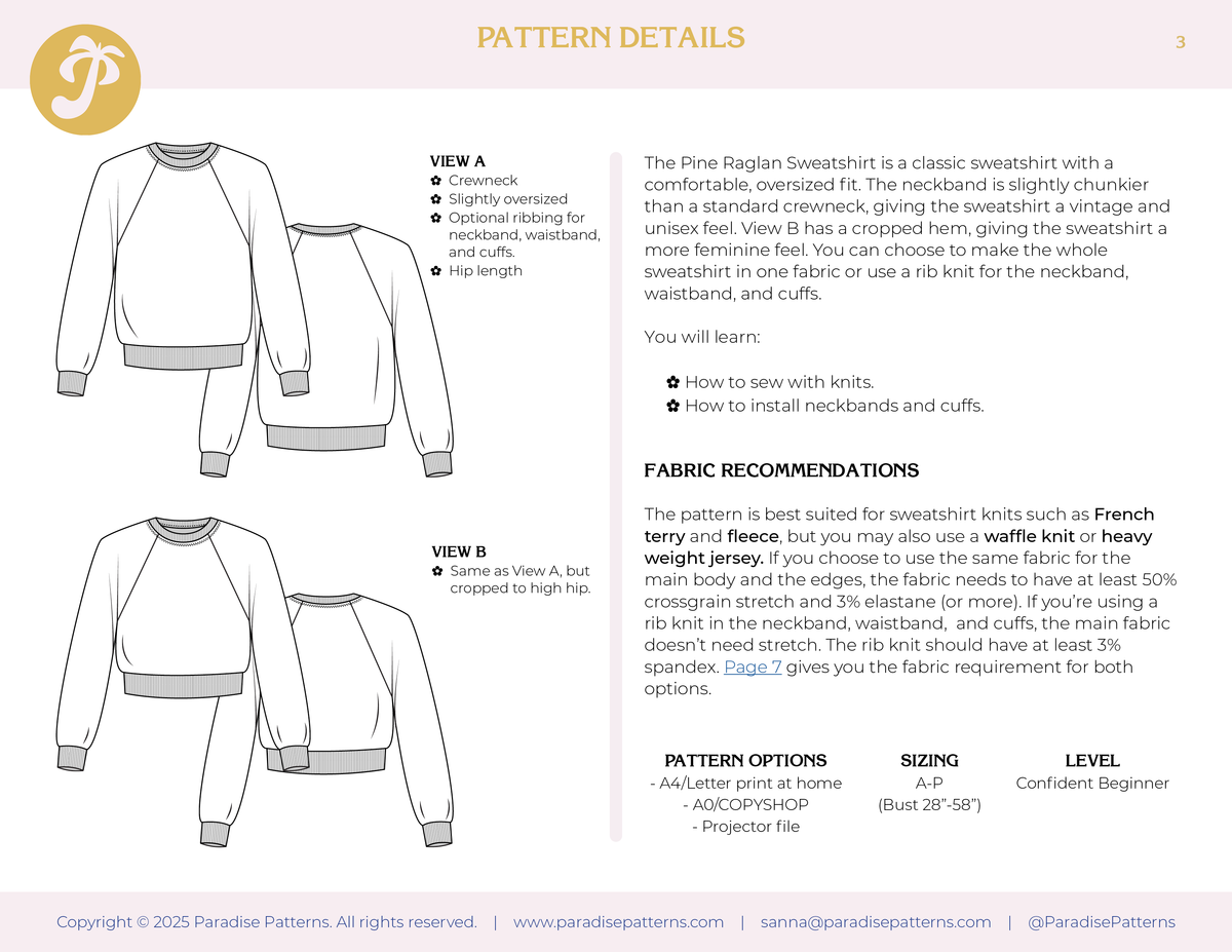 Pine Raglan Sweatshirt – Paradise Patterns
