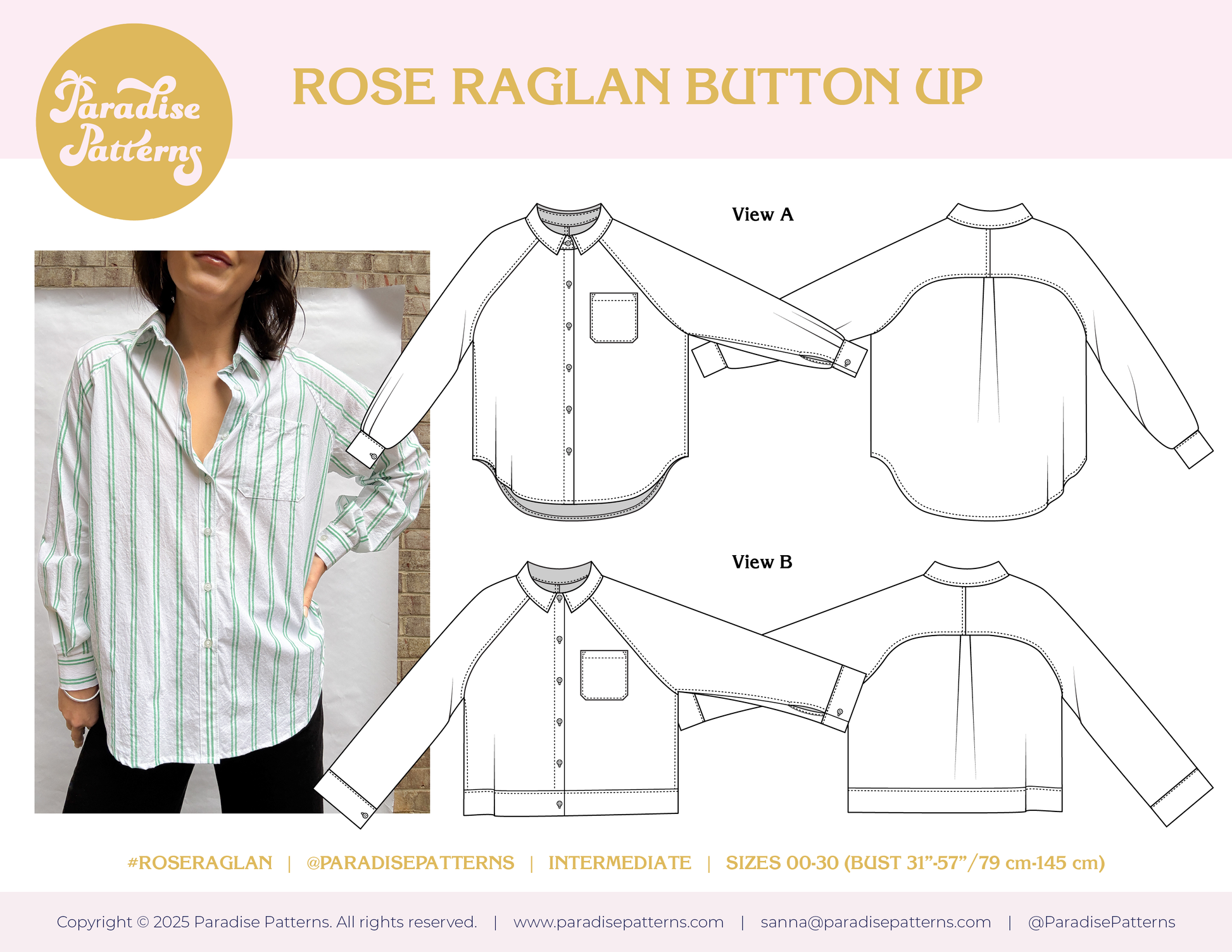Rose Raglan Button Up – Paradise Patterns Rose Raglan Button Up – Paradise Patterns