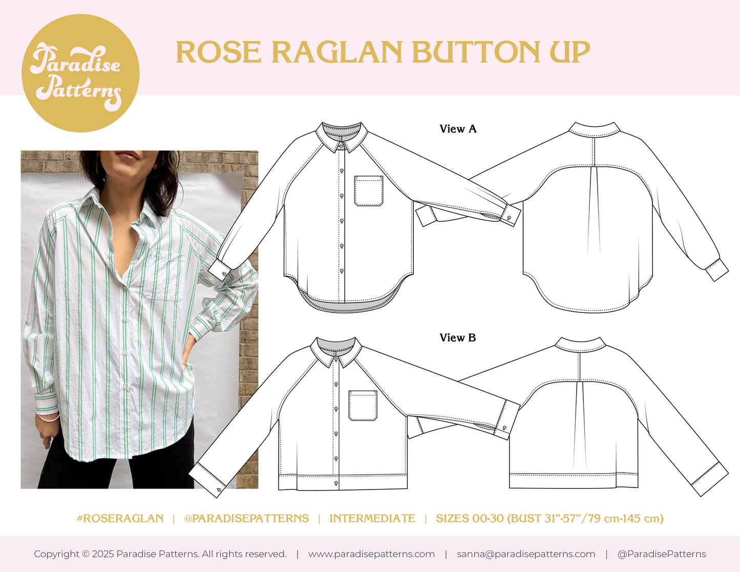 Rose Raglan Button Up